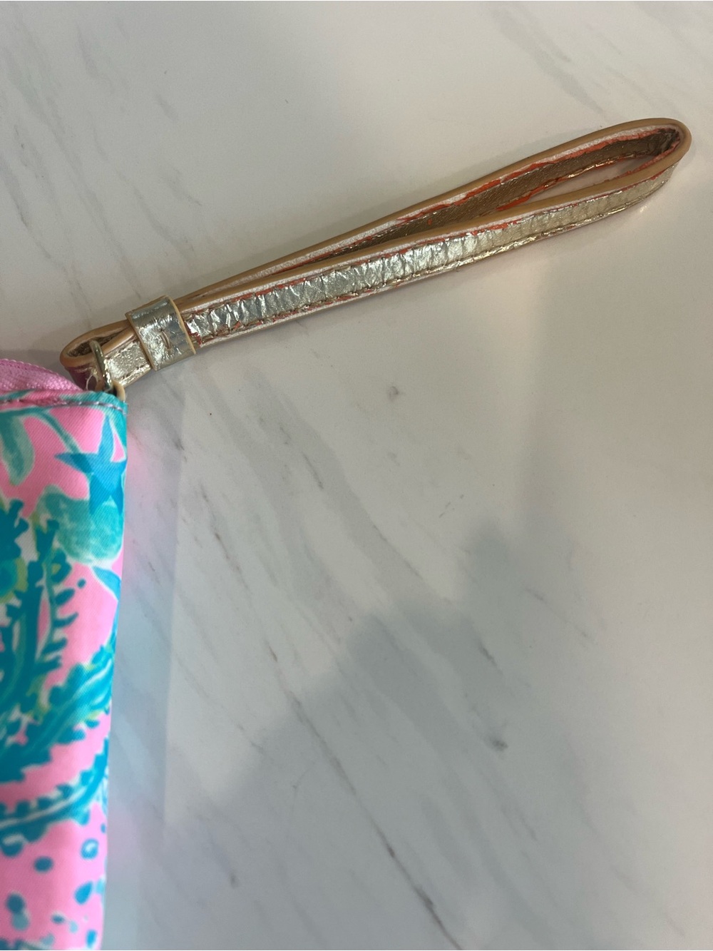 Lilly Pulitzer Pink Tropical Print Wristlet Wallet with Gold Strap - Picture 6 of 11